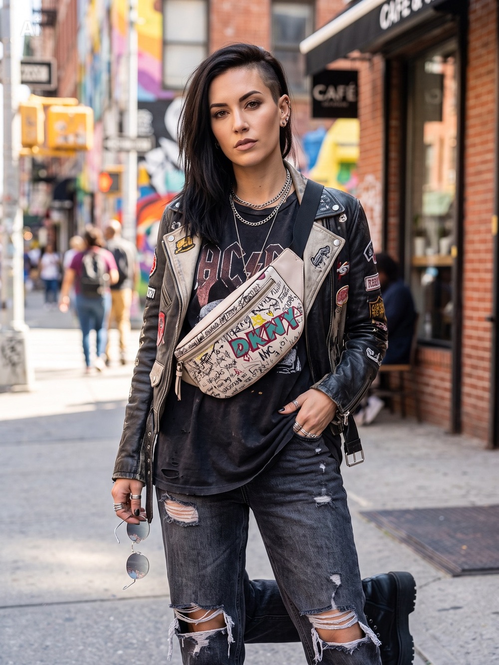 DKNY Beige Graffiti Crossbody Belt Bag